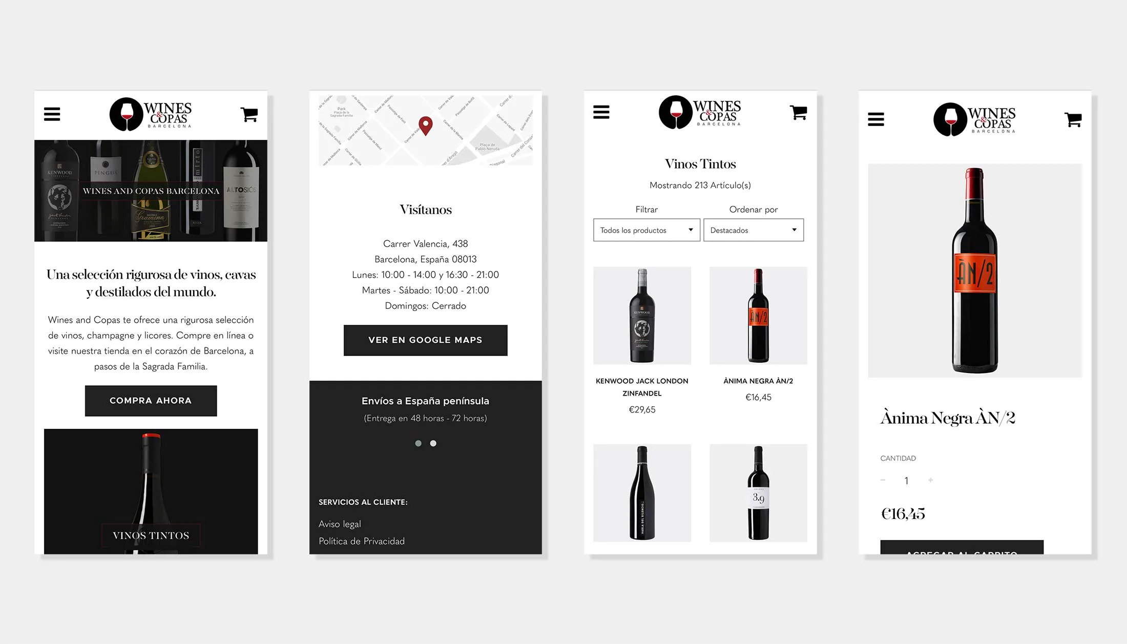 Wines and Copas Barcelona Mobile Layout